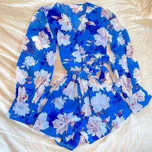 Pink Lily Sunset Darling Blue Floral Romper
